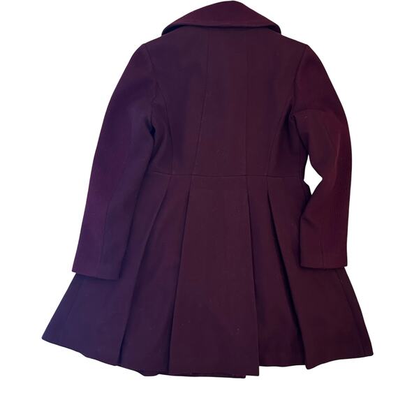 Guess Women's Pleated Wool Blend Flared Coat Burgundy Size Large - Picture 2 of 14